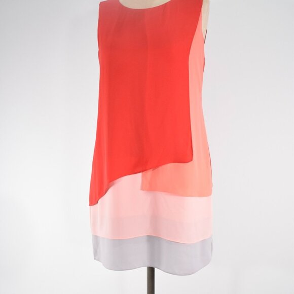 BCBG Poppy Red Layered Chiffon Mini Shift Dress - Picture 5 of 8